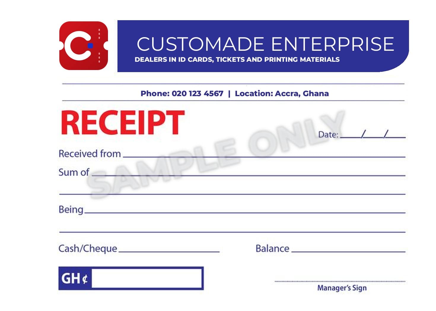 Sample receipt book page design